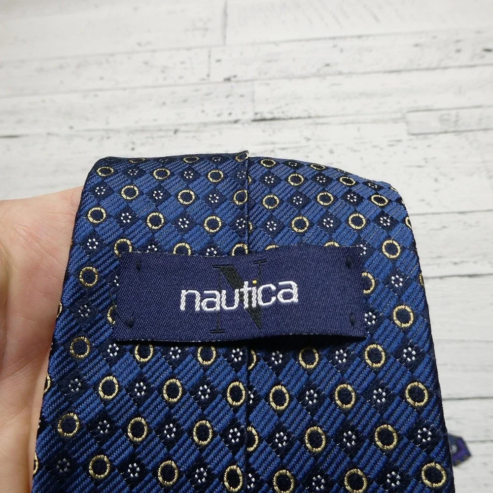 Nautica‎ Tie Mens One Size Blue Geometric 100% Silk Jacquard Classic Necktie